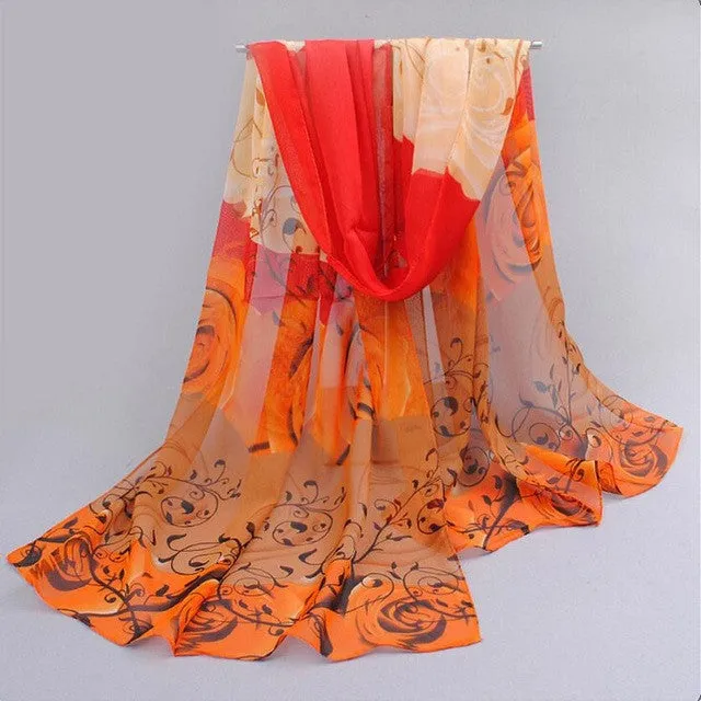 Women Scarf Chiffon Printed Flowers Soft Ponchos And Capes Beautiful Elegant Shawl Wrap Scarves Sciarpe Donna#112 SM6