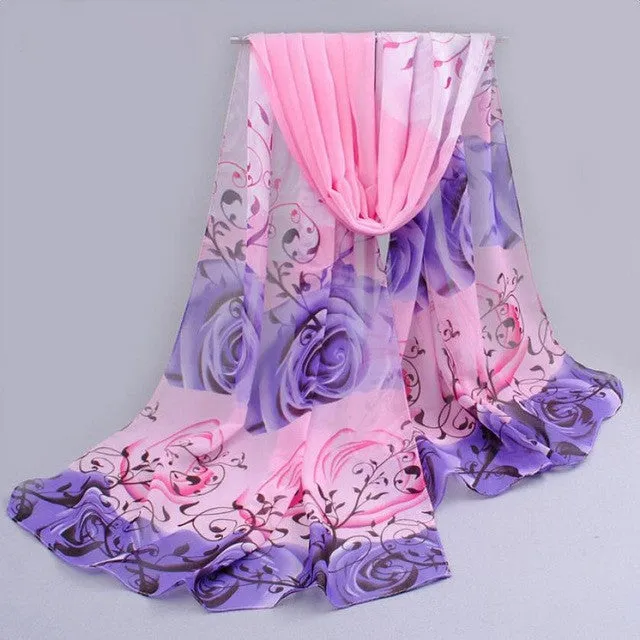 Women Scarf Chiffon Printed Flowers Soft Ponchos And Capes Beautiful Elegant Shawl Wrap Scarves Sciarpe Donna#112 SM6