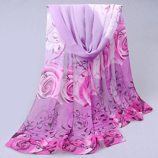 Women Scarf Chiffon Printed Flowers Soft Ponchos And Capes Beautiful Elegant Shawl Wrap Scarves Sciarpe Donna#112 SM6