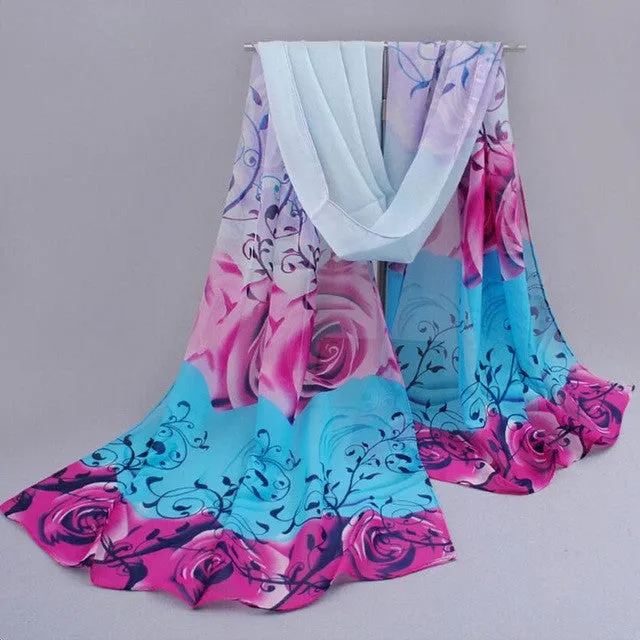 Women Scarf Chiffon Printed Flowers Soft Ponchos And Capes Beautiful Elegant Shawl Wrap Scarves Sciarpe Donna#112 SM6