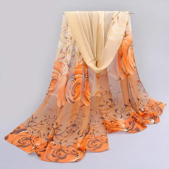 Women Scarf Chiffon Printed Flowers Soft Ponchos And Capes Beautiful Elegant Shawl Wrap Scarves Sciarpe Donna#112 SM6