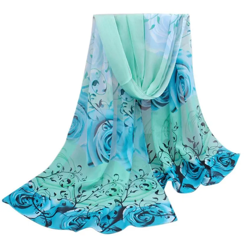 Women Scarf Chiffon Printed Flowers Soft Ponchos And Capes Beautiful Elegant Shawl Wrap Scarves Sciarpe Donna#112 SM6