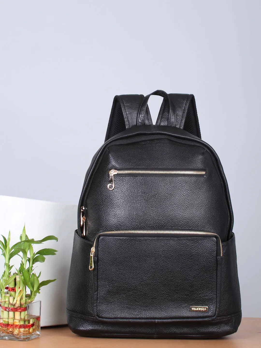 Women's BLACK textured Leather backpack