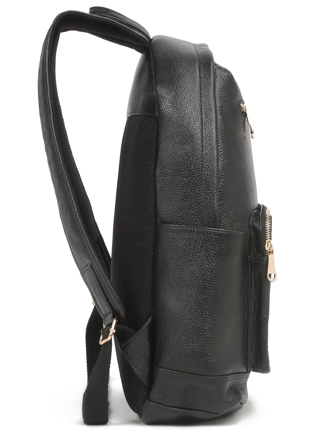 Women's BLACK textured Leather backpack