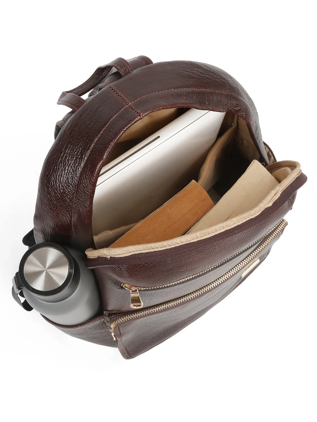 Women's BROWN textured Leather backpack