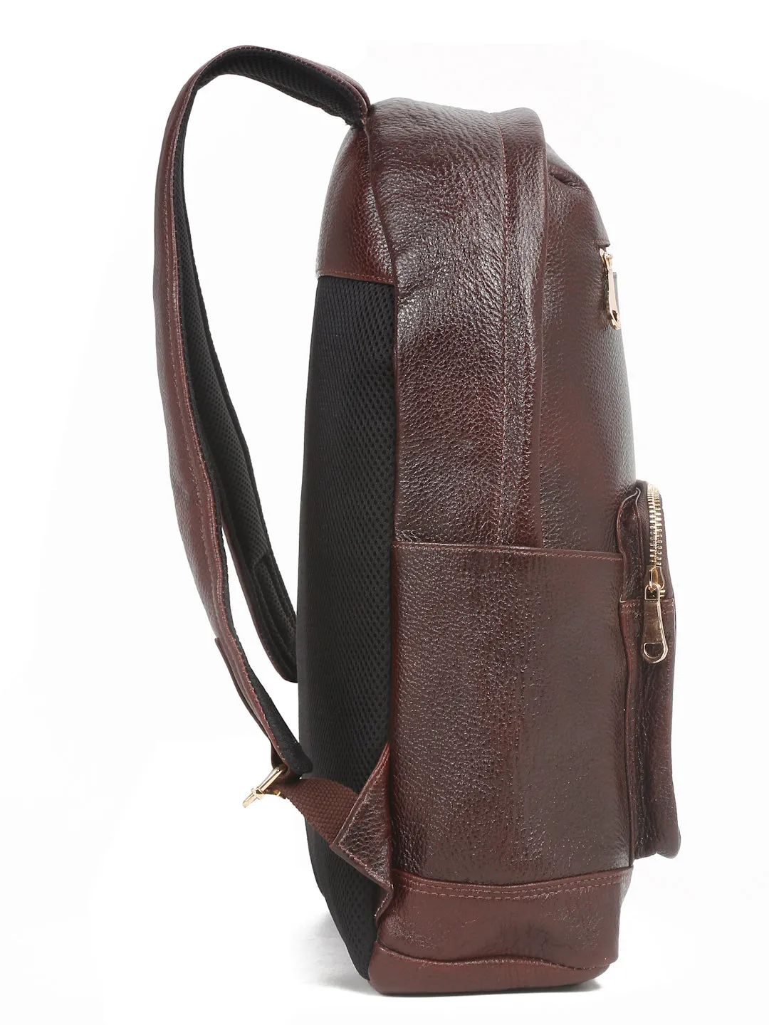 Women's BROWN textured Leather backpack