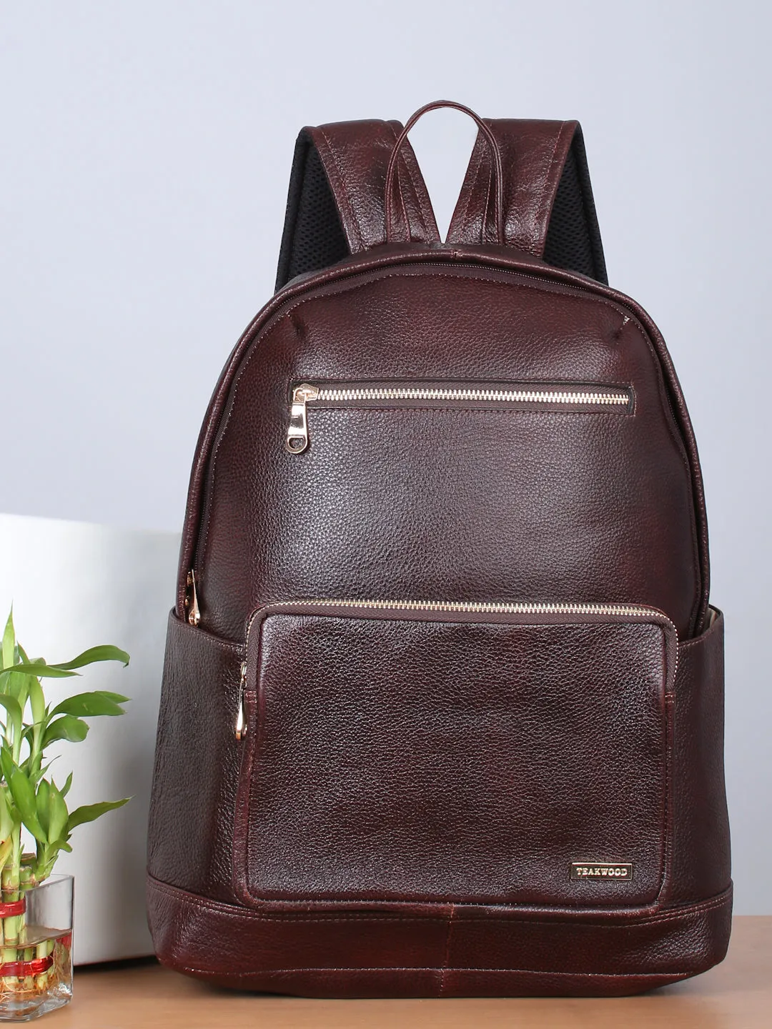 Women's BROWN textured Leather backpack