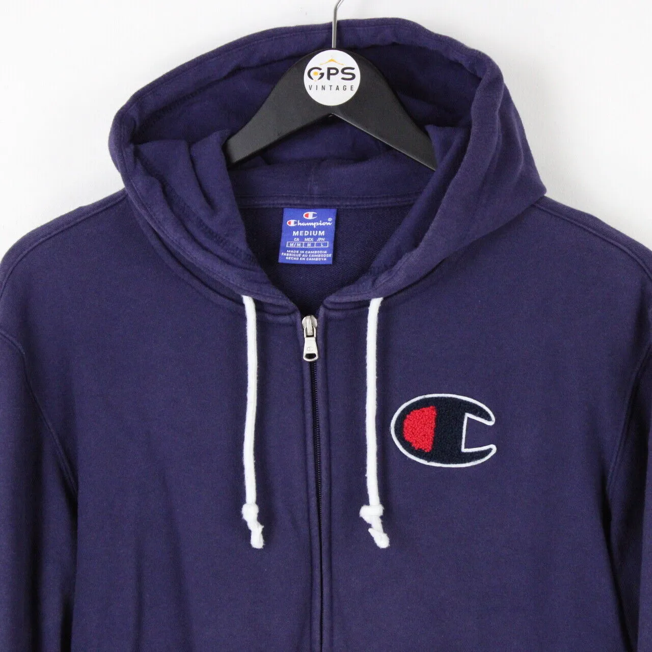 Womens CHAMPION Hoodie Navy Blue | Medium