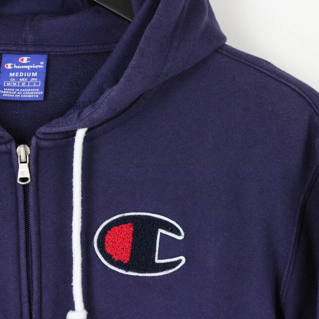 Womens CHAMPION Hoodie Navy Blue | Medium