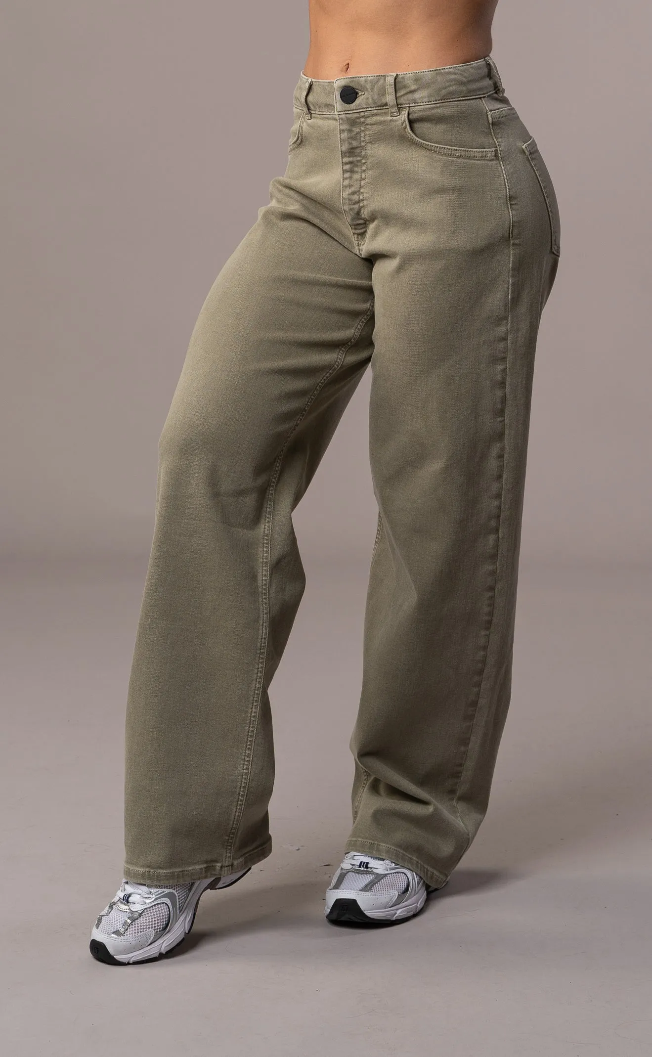 Womens Pastel Baggy Fitjeans - Khaki