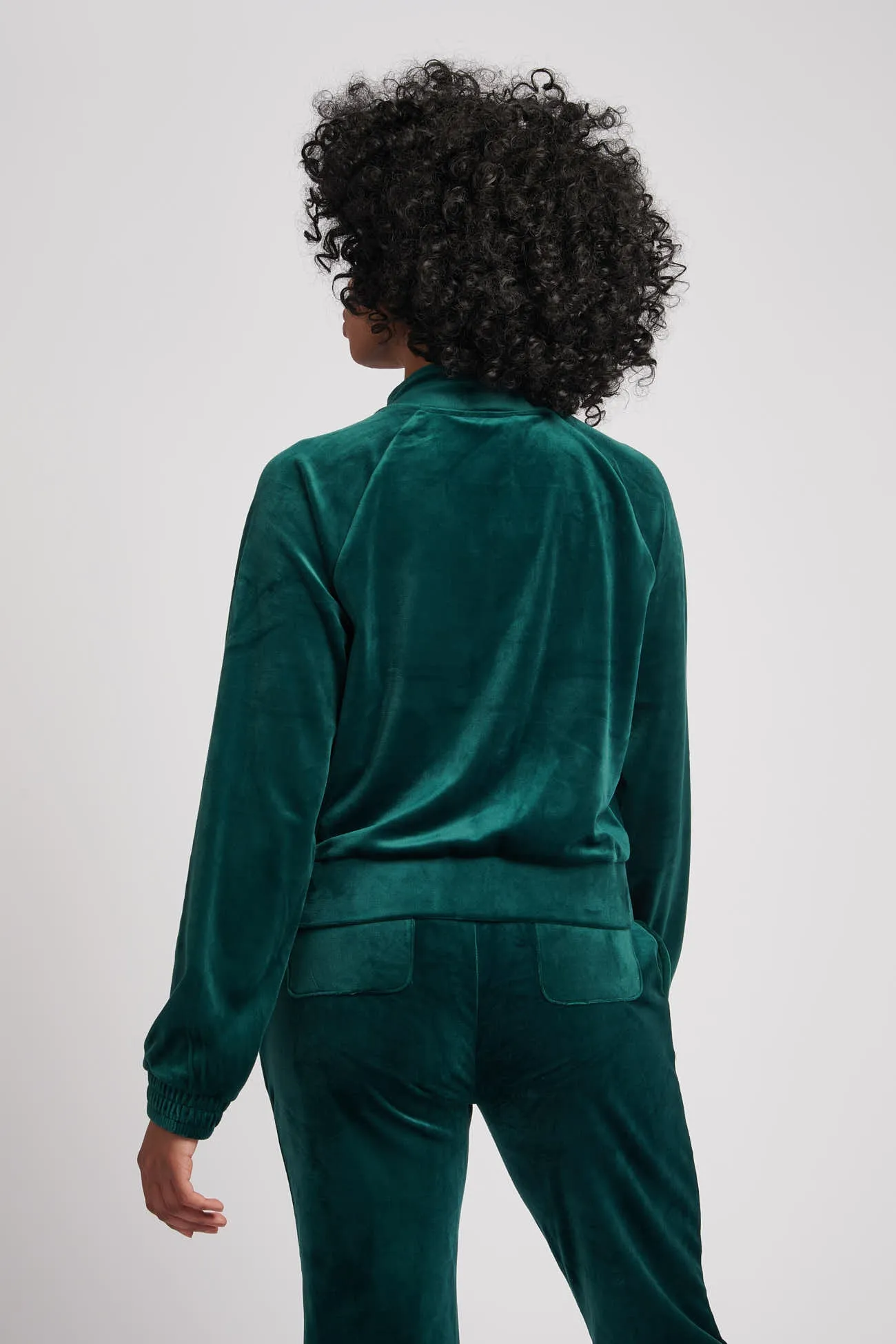 Womens Velour Diamante Zip-Through Hoodie in Ponderosa Pine