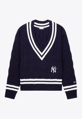 Yankees Serif Cable Knit V-neck Sweater