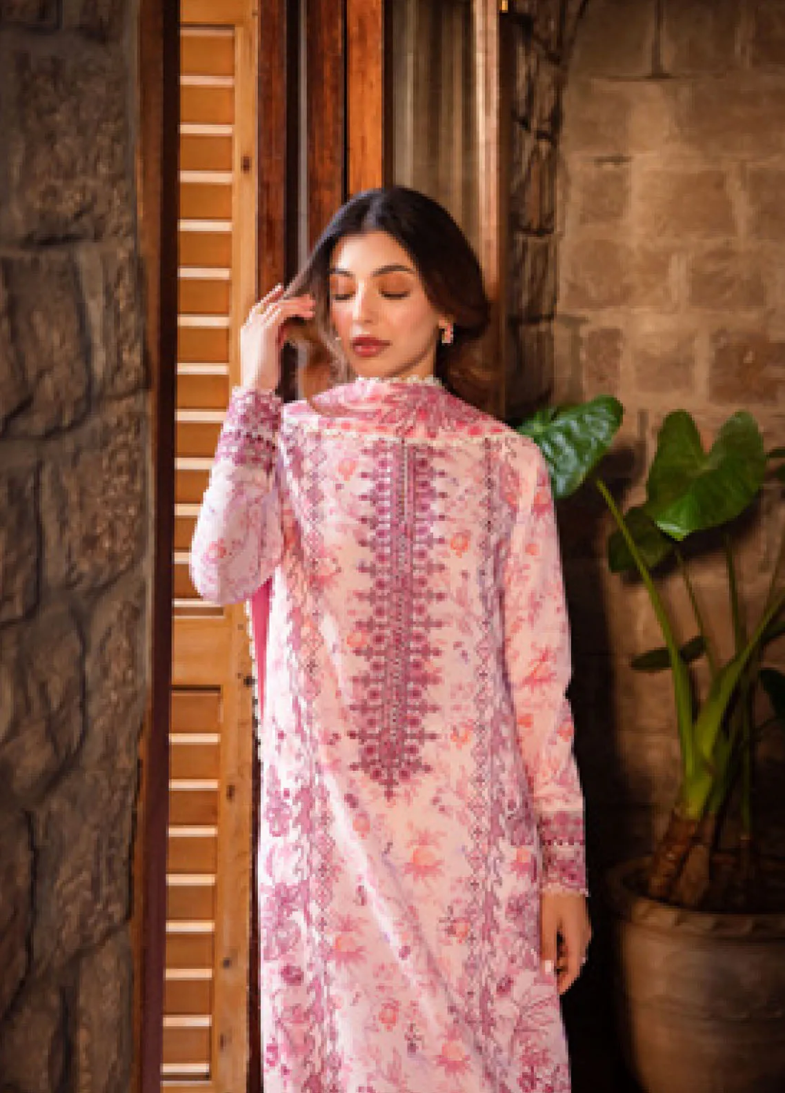 Zaha By Khadija Shah Embroidered Lawn 3 Piece Unstitched Suit ZH24EL D-10B